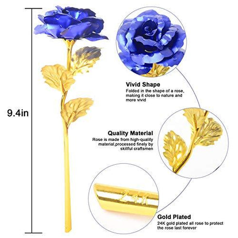 Eternal Blue Rose Gift with 24K gold plated stem and leaves